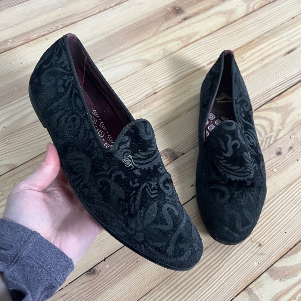 Ted Baker London Treep2 Black Paisley Velvet Smoking Slipper Loafers Mens US 9